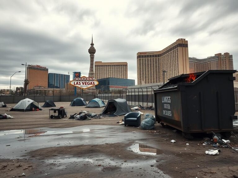 Flick International Makeshift encampment in Las Vegas highlighting homelessness issues