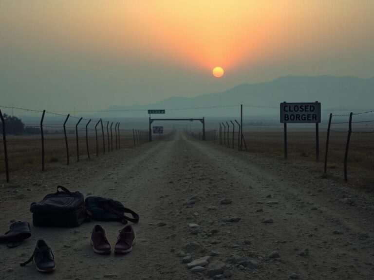 Flick International A deserted and rugged path leading away from a border checkpoint, symbolizing lost hopes.