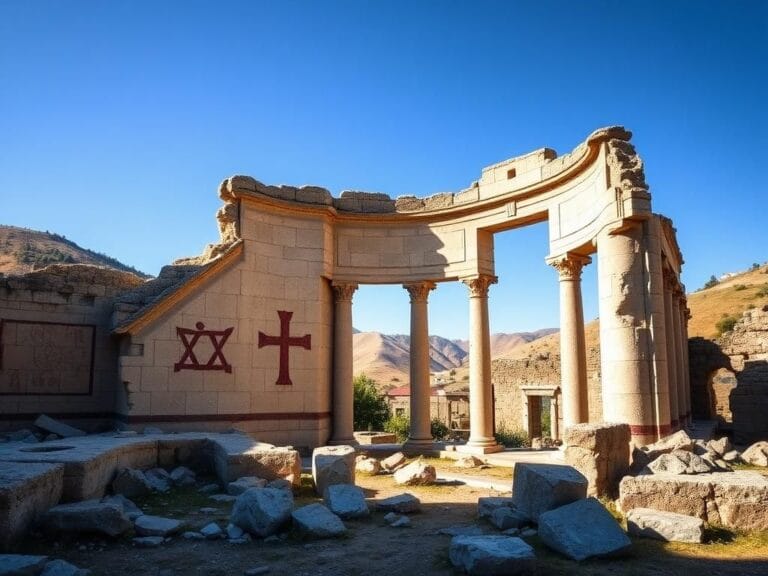 Flick International Detailed view of a 2,000-year-old Roman council hall with Christian symbols in Laodicea, Turkey