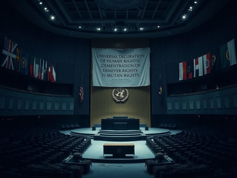 Flick International A somber and empty United Nations Assembly Hall showcasing its grandeur and neglect