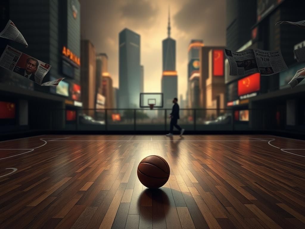 Flick International Empty basketball court in a vibrant urban setting symbolizing silence