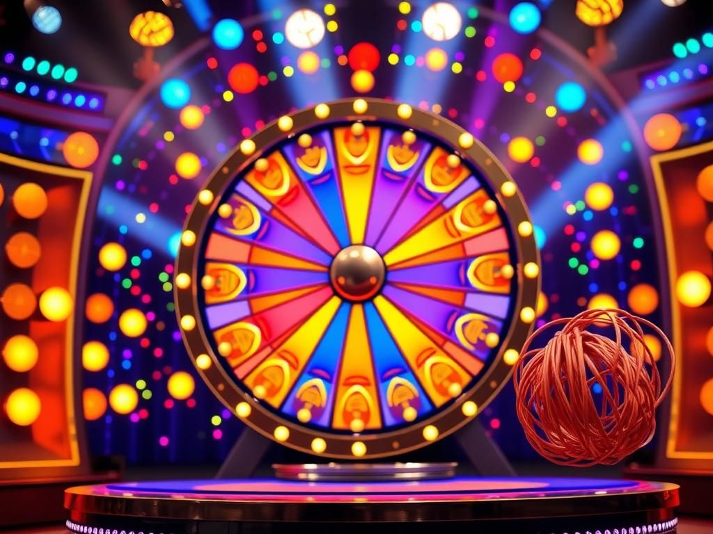 Flick International Colorful game show set of 'Wheel of Fortune' featuring the iconic spinning wheel