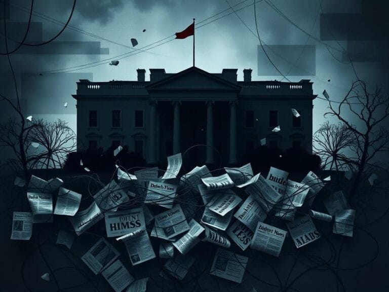 Flick International Dimly lit abstract depiction of tangled communication lines symbolizing miscommunication in the White House