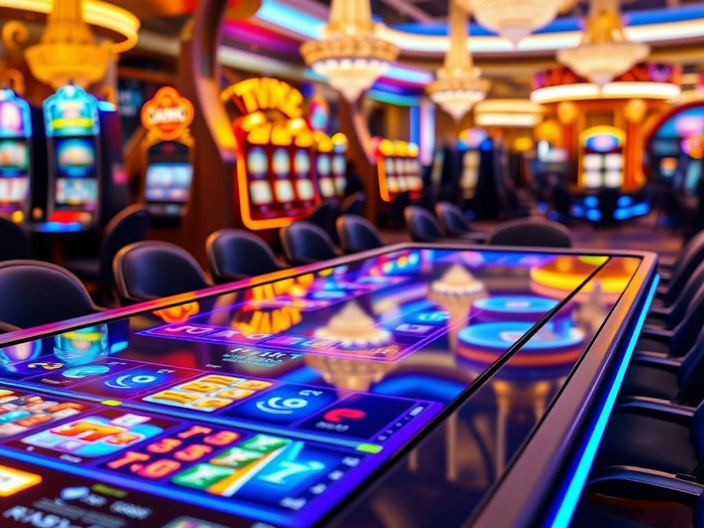 Flick International Close-up of a modern electronic gaming table in a Las Vegas casino
