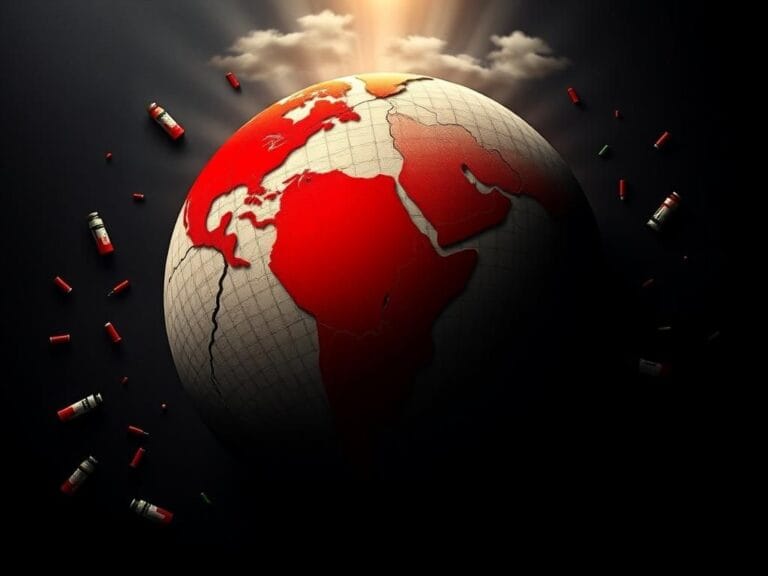 Flick International A large, cracked globe illustrating the global diabetes crisis with highlighted regions