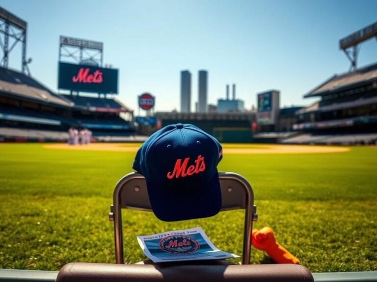 Flick International Empty seat at a Mets game with a cap symbolizing tribute to 9/11 victim Jimmy Quinn