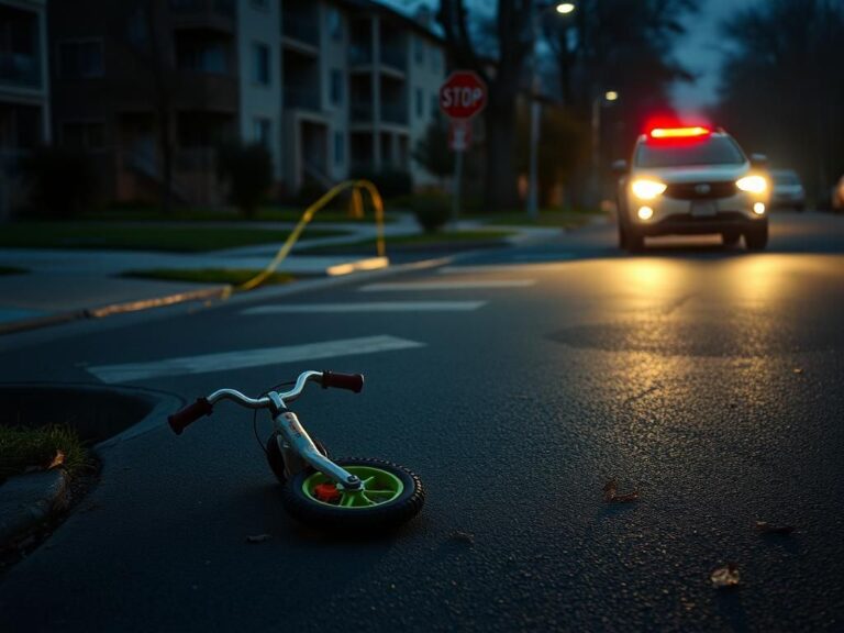 Flick International An abandoned child's bike lies on the pavement near an apartment complex, hinting at a recent accident involving a hit-and-run SUV.