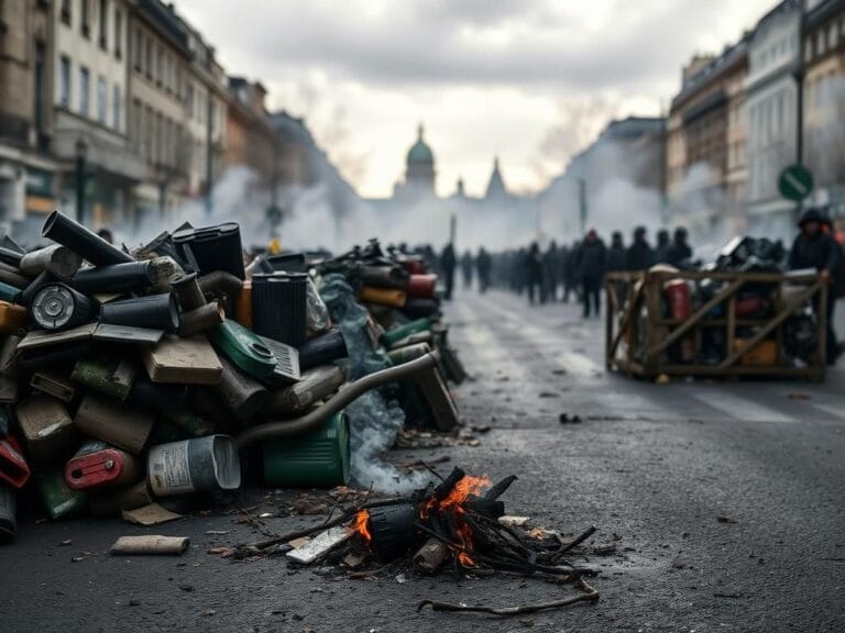 Flick International Dramatic urban scene of the 'Block Everything' protests in France with barricades and smoke