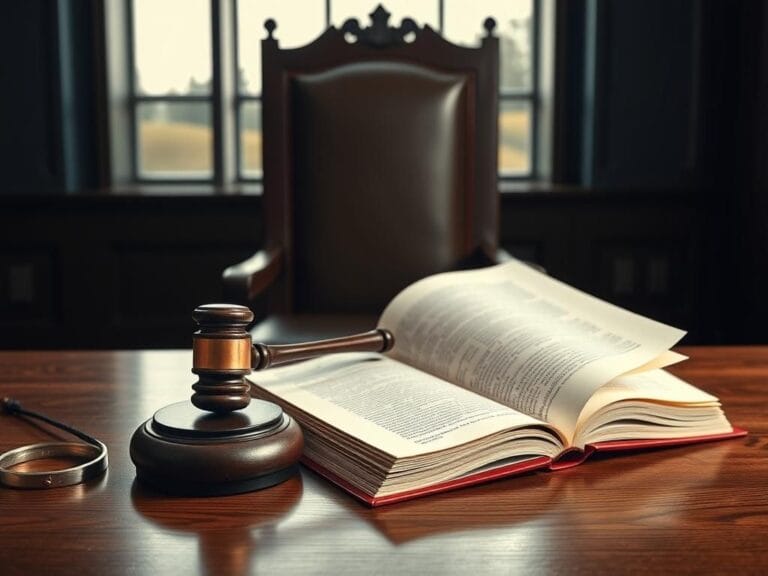 Flick International A gavel and an open legal tome on a courtroom bench symbolizing authority and justice