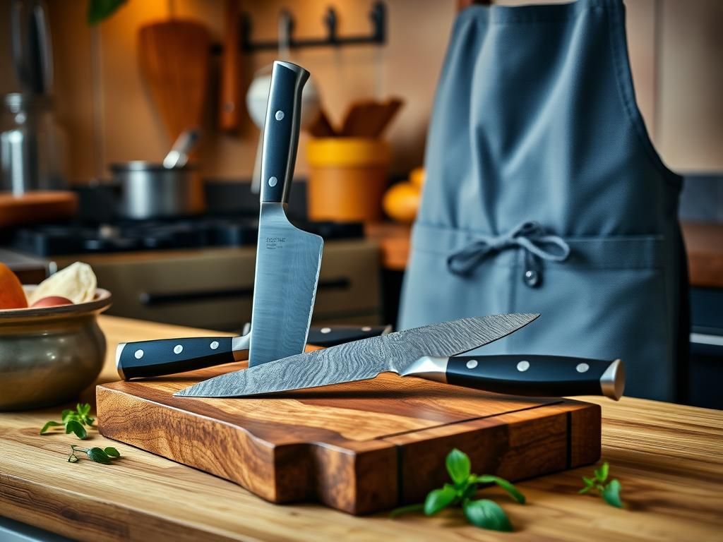 Flick International A visually appealing kitchen scene featuring HexClad kitchen knives and a stylish apron