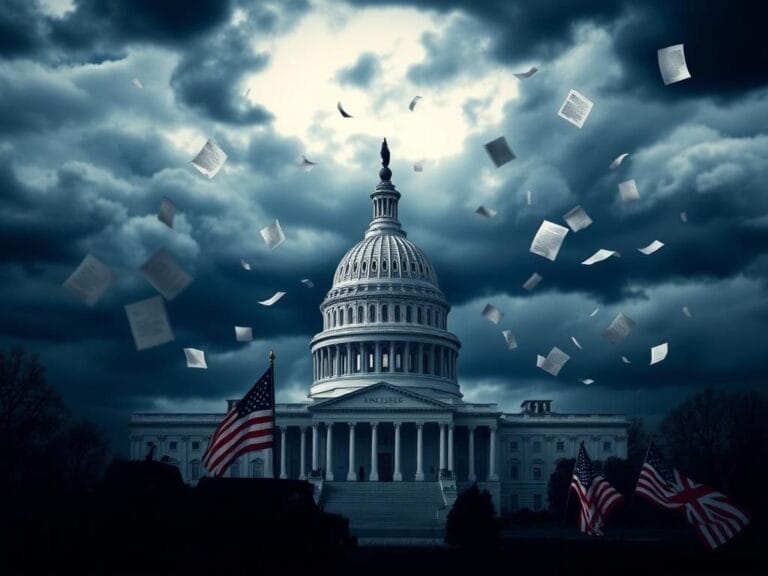 Flick International Dramatic view of the U.S. Capitol building under a stormy sky symbolizing political turmoil