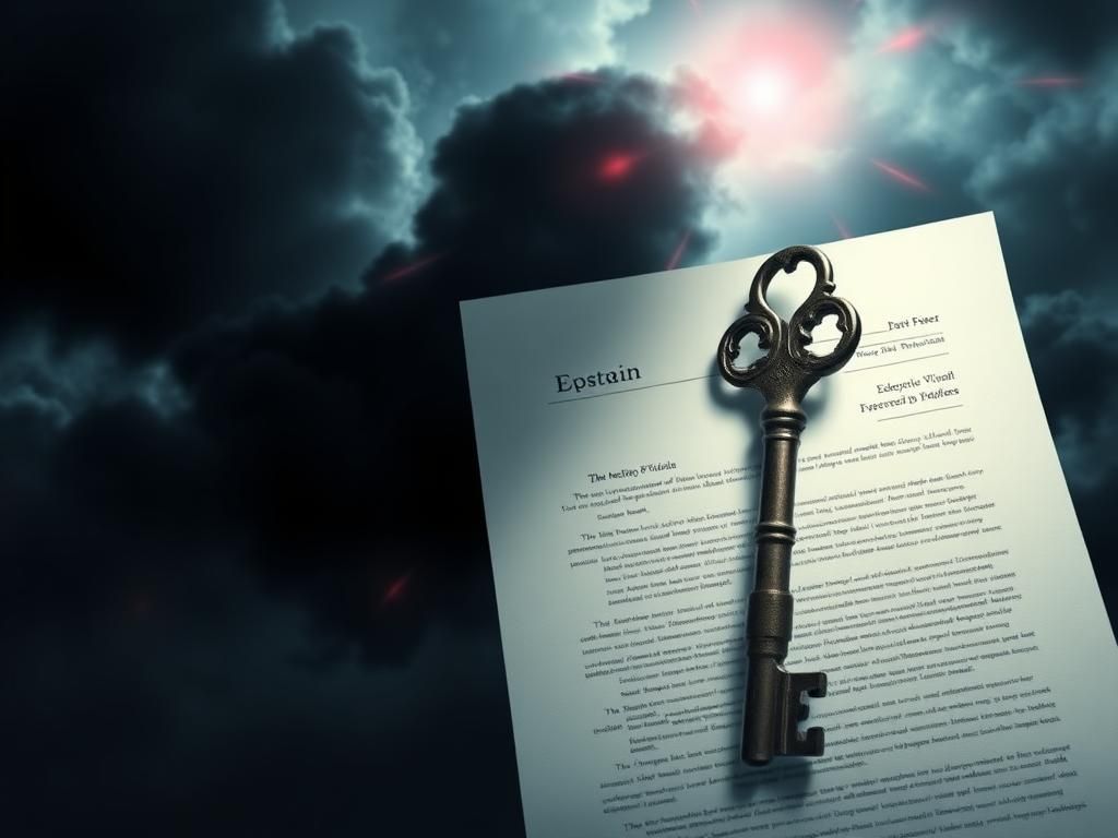 Flick International Abstract representation of a legal document symbolizing secrecy and hidden truths with a prominent key