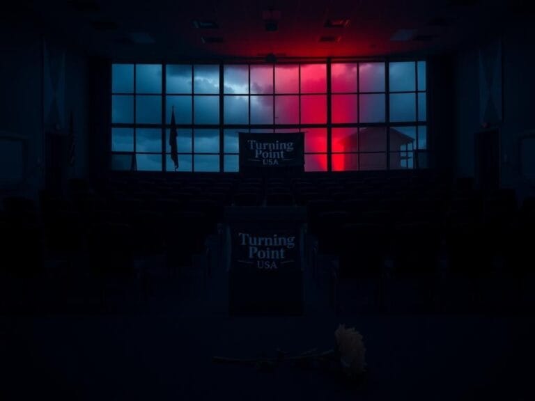 Flick International Empty university auditorium set for a Turning Point USA event, symbolizing loss and political tension