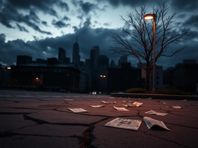 Flick International A stark urban landscape at dusk reflecting tension and unease