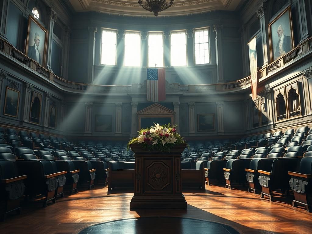 Flick International Interior of the House of Representatives chamber highlighting mourning tribute