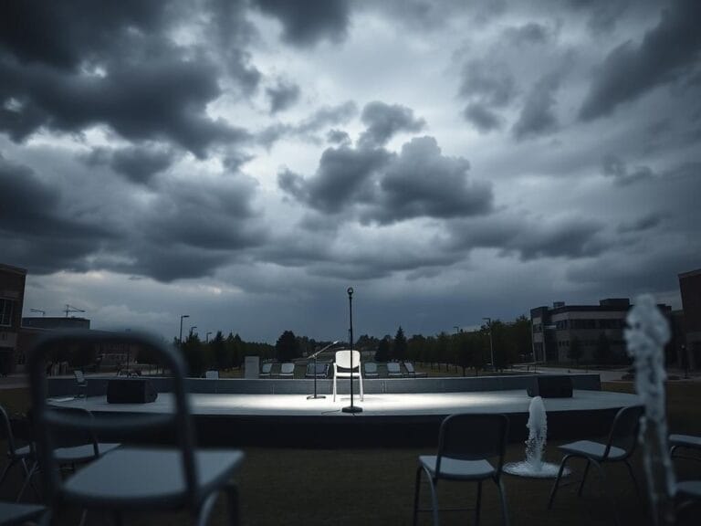 Flick International Empty outdoor stage at Utah Valley University after Charlie Kirk shooting