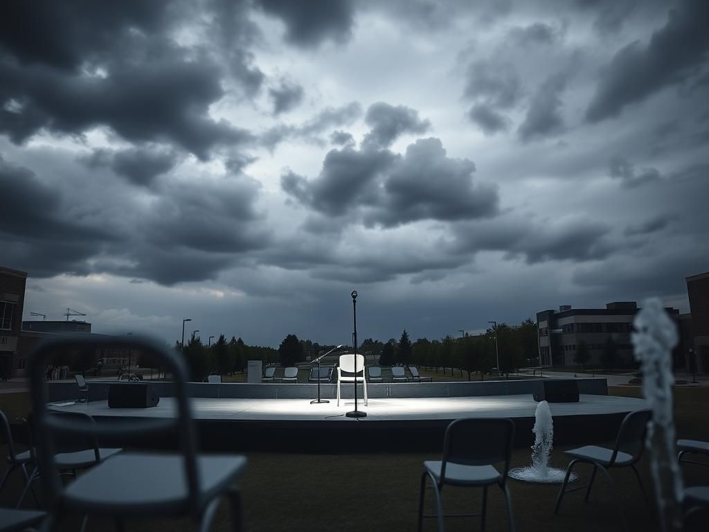 Flick International Empty outdoor stage at Utah Valley University after Charlie Kirk shooting