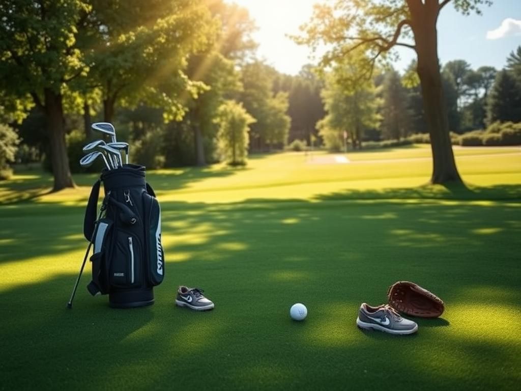 Flick International A serene outdoor scene featuring a golf course, baseball glove, and children's shoes symbolizing family legacy