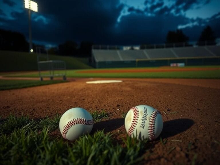 Flick International Close-up of a baseball marked with dirt on an empty pitcher's mound at dusk