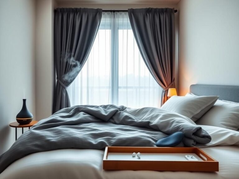 Flick International Cozy bedroom scene featuring luxurious blackout curtains and a weighted blanket