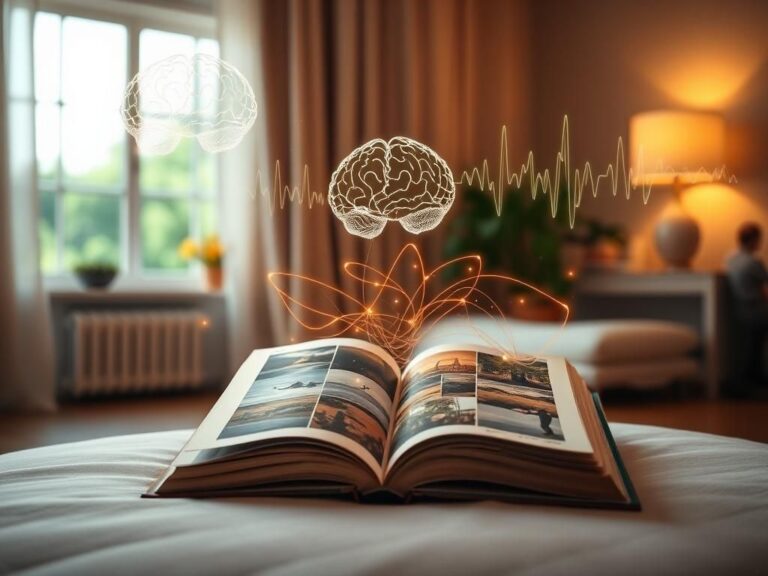Flick International Serene room setting with abstract brainwave patterns above an open book