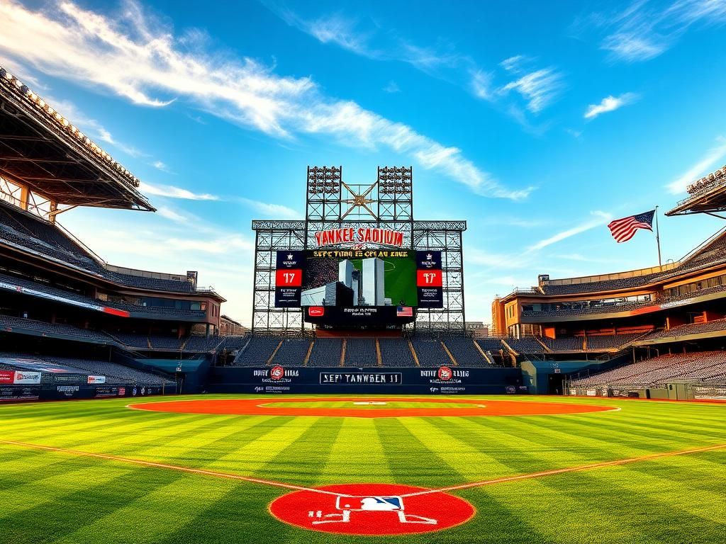 Flick International Empty Yankee Stadium with grass diamond and solemn tribute on 24th anniversary of Sept 11 attacks