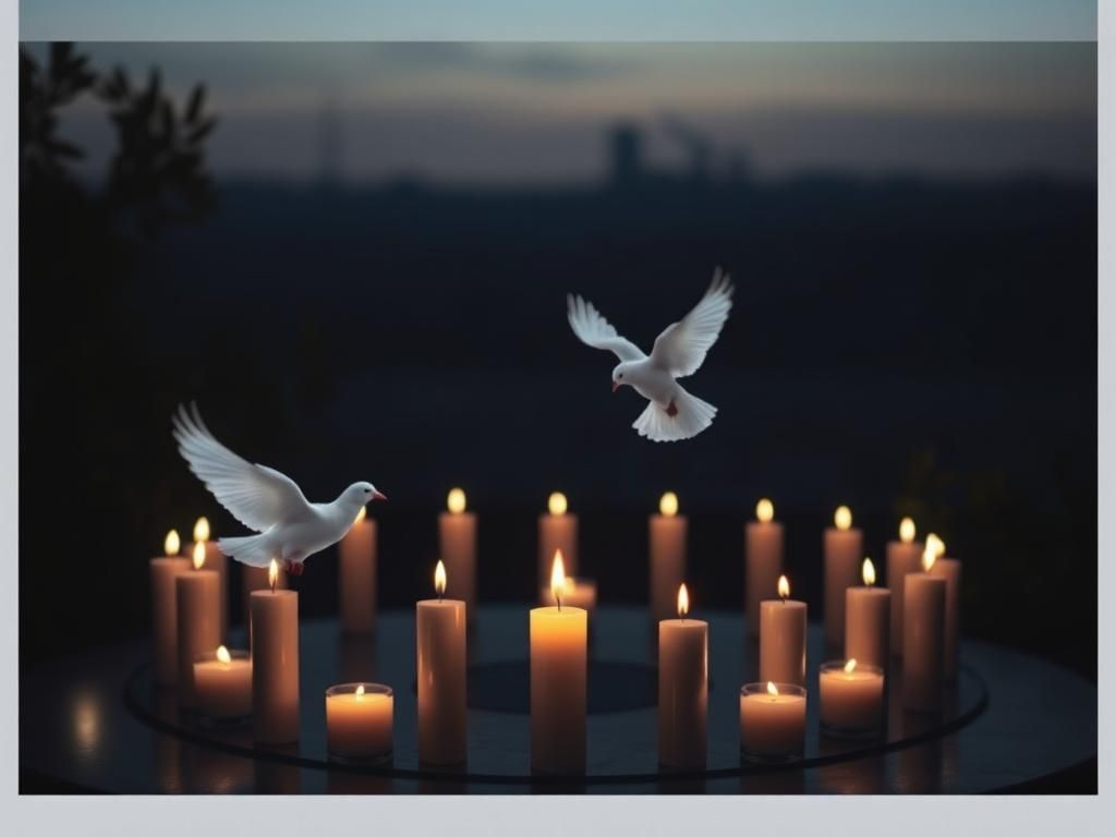 Flick International Candlelit vigil honoring Charlie Kirk and Gaza hostages with olive branches in the background