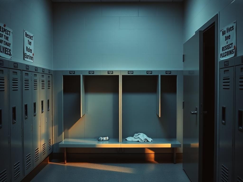 Flick International An empty locker room with lockers slightly ajar, symbolizing a recent transgender student controversy.