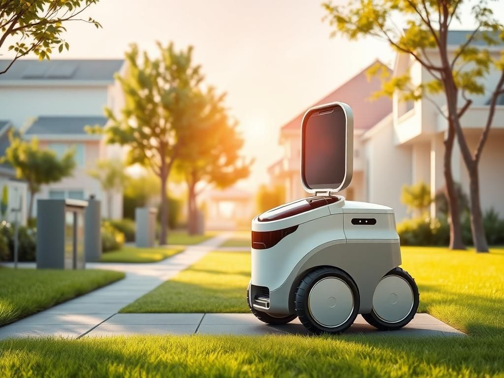 Flick International HARR-E robot approaching a modern home for trash collection
