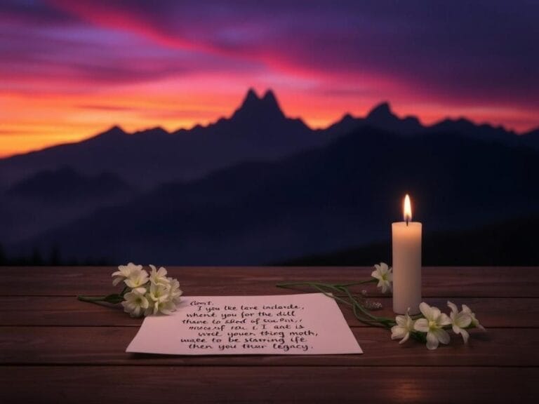 Flick International Somber landscape at sunset with mountains and a burning candle