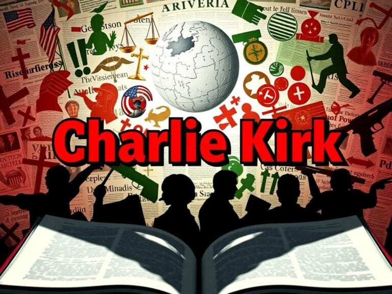 Flick International Abstract representation of Wikipedia page highlighting Charlie Kirk amid political symbols