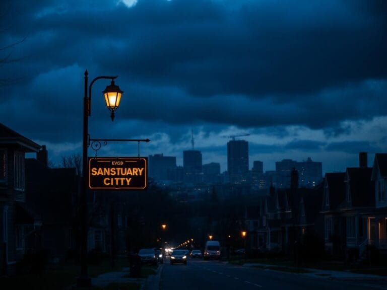 Flick International Twilight cityscape of Evanston, Illinois, showcasing a safe community under potential ICE threat