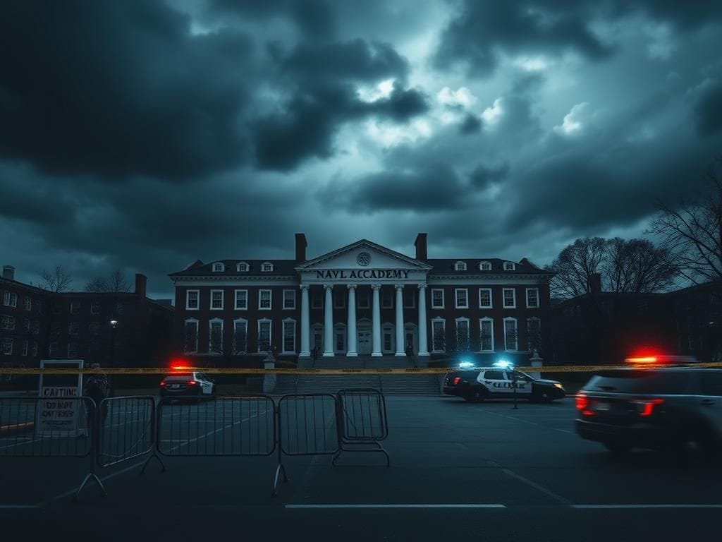 Flick International Exterior view of the U.S. Naval Academy in Annapolis during a lockdown situation