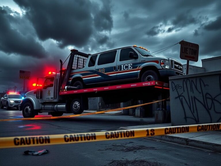 Flick International Tow truck lifting ICE vehicle amid urban chaos