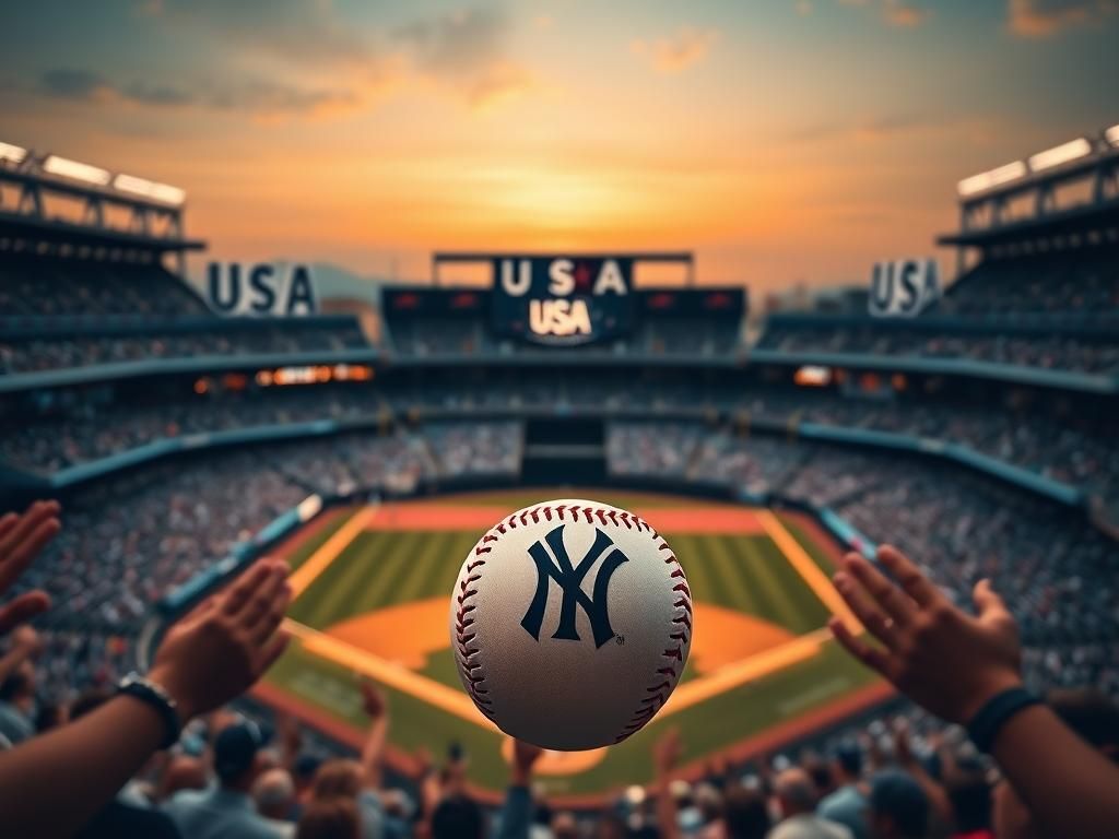 Flick International A vibrant scene at Yankee Stadium with fans waving 'USA' banners during a warm welcome for Trump.