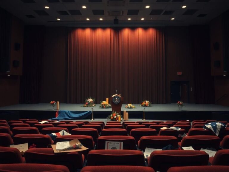 Flick International Empty university auditorium with memorial flowers for Charlie Kirk
