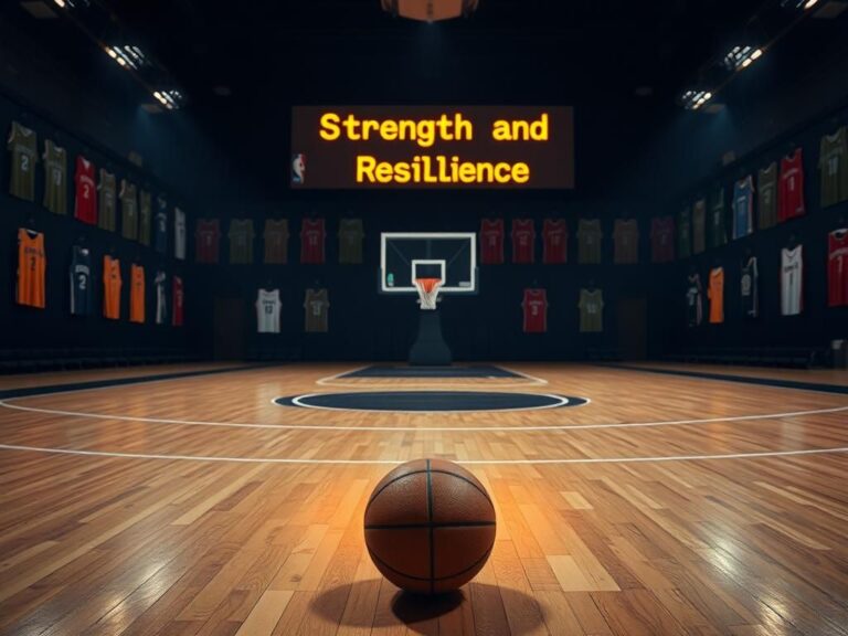 Flick International Empty basketball court symbolizing Jason Collins' absence with a reflecting basketball and supportive jerseys