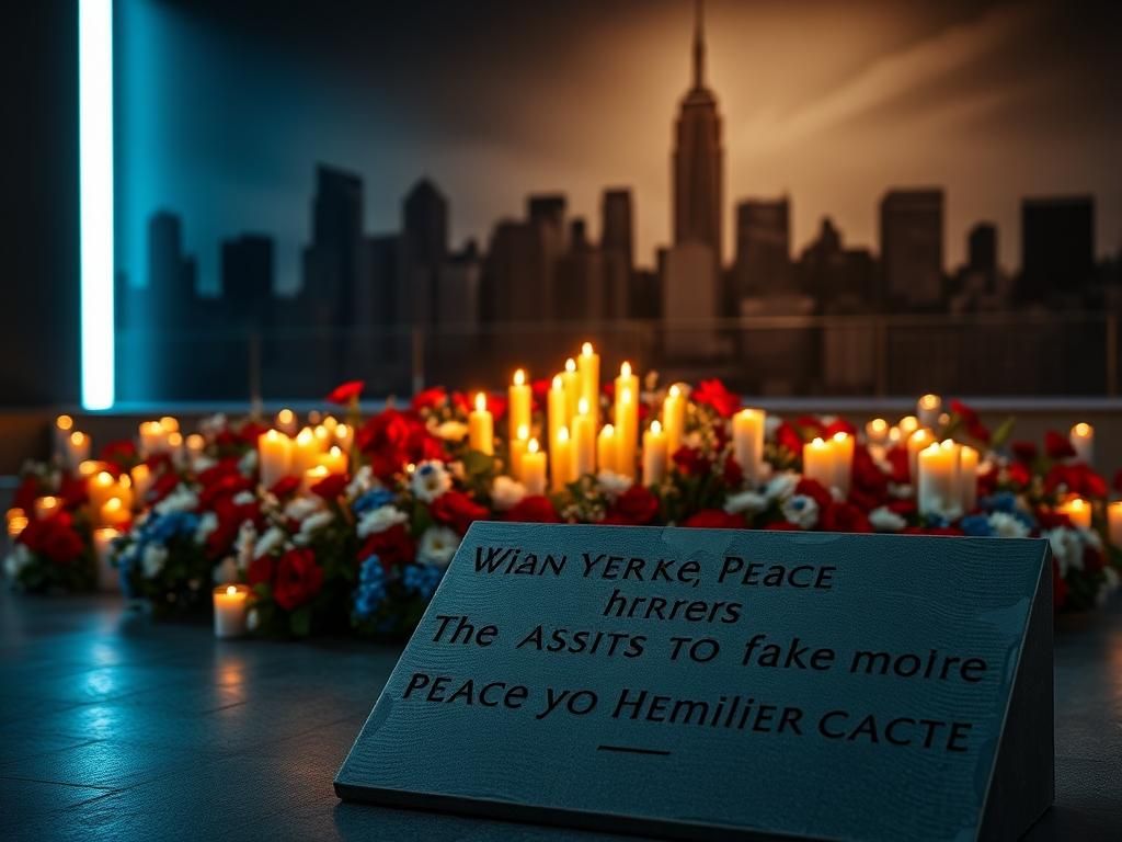 Flick International A somber memorial with candles and flowers honoring 9/11 victims