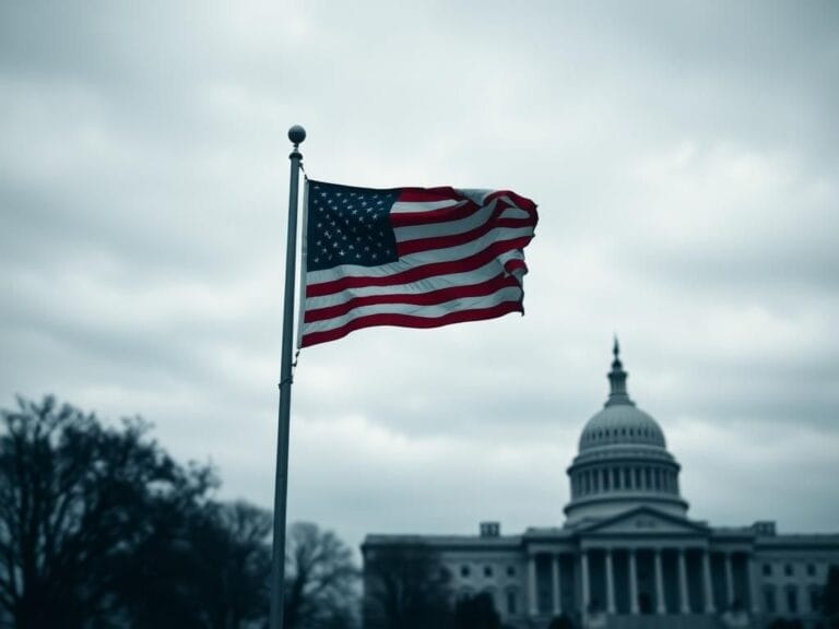 Flick International An American flag at half-staff against a gray sky, indicating mourning and controversy.