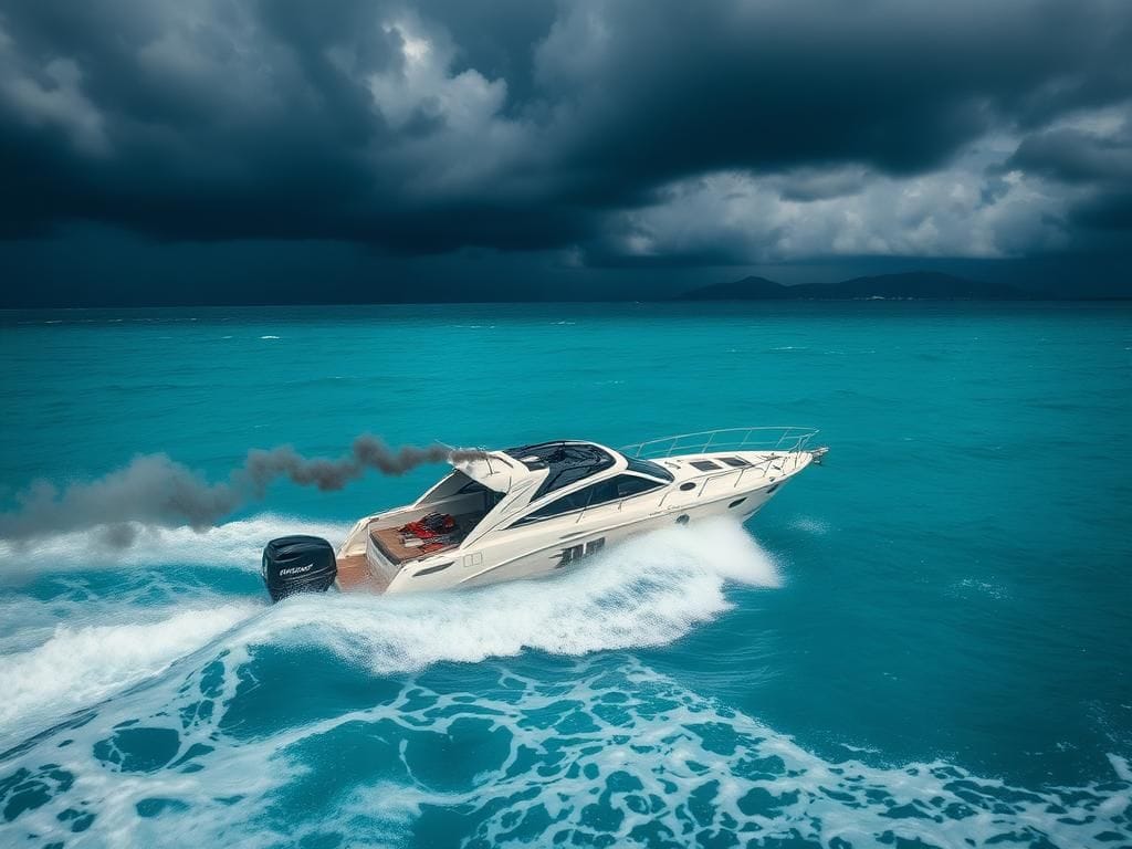 Flick International Aerial view of a sunken Venezuelan drug boat in the Caribbean Sea