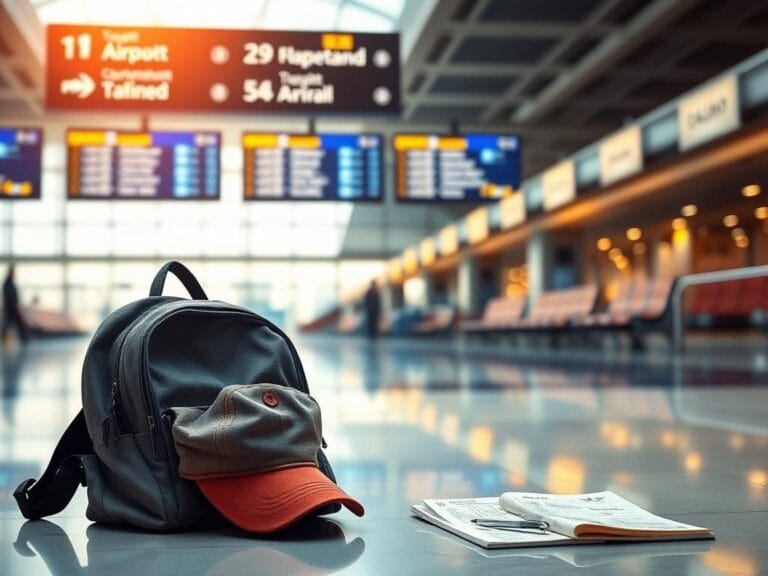 Flick International Heartwarming airport scene featuring a well-worn backpack and child's cap symbolizing a journey of youth and mentorship