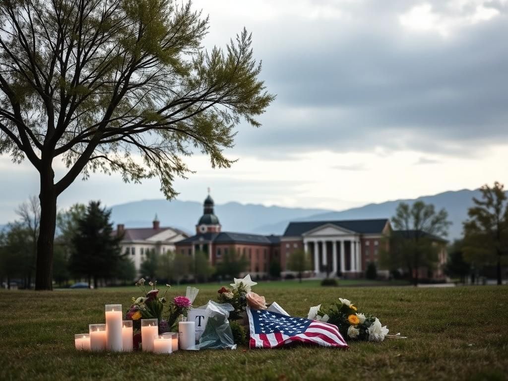 Flick International Somber outdoor memorial scene at Utah Valley University for Charlie Kirk