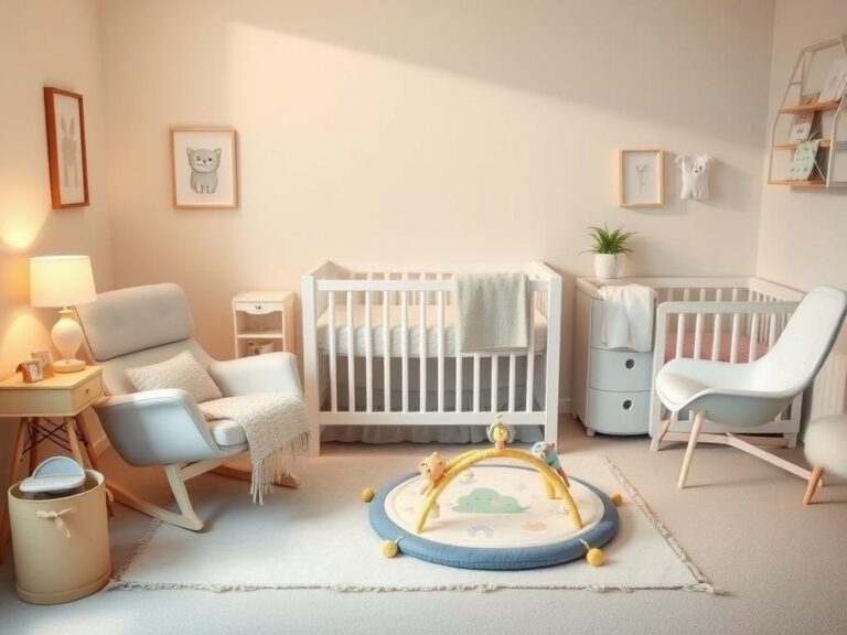 Flick International Serene nursery setup featuring a stylish glider chair, crib, and feeding essentials for new parents