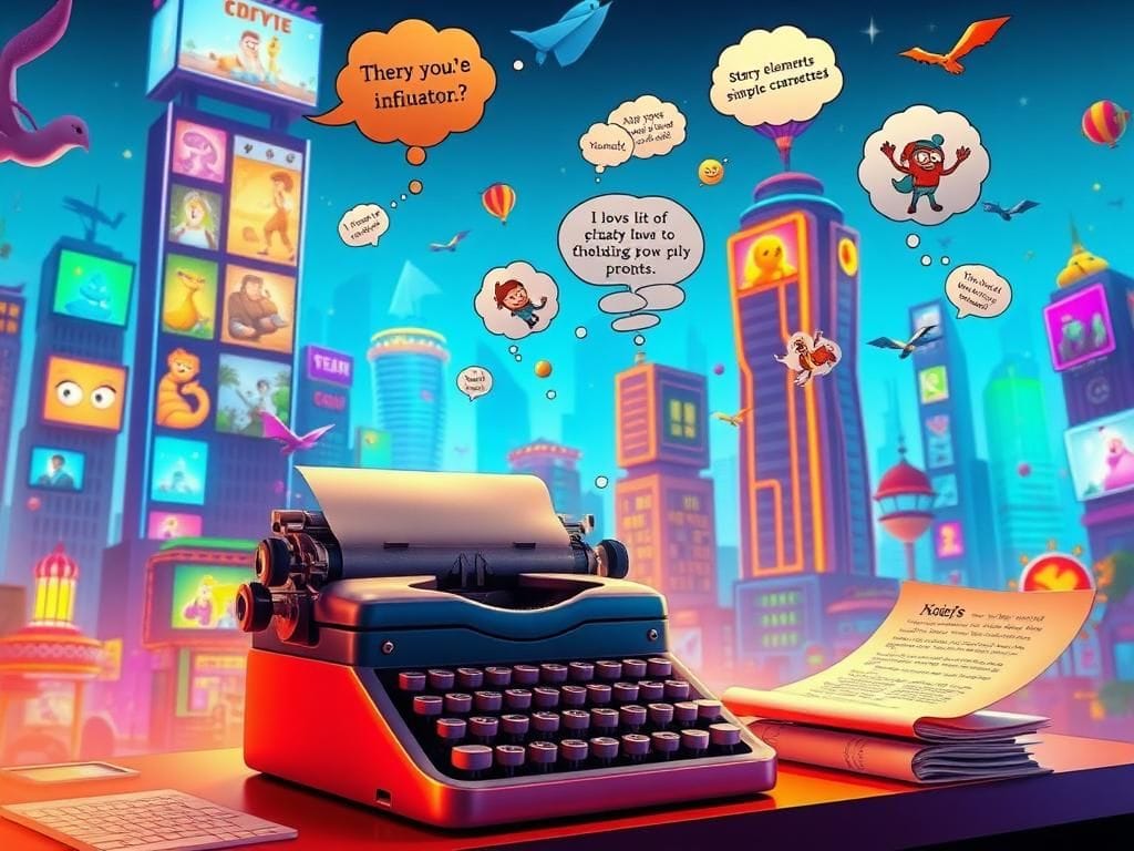 Flick International Colorful animated world inspired by a fictional tech hub with whimsical skyscrapers and creative workspace