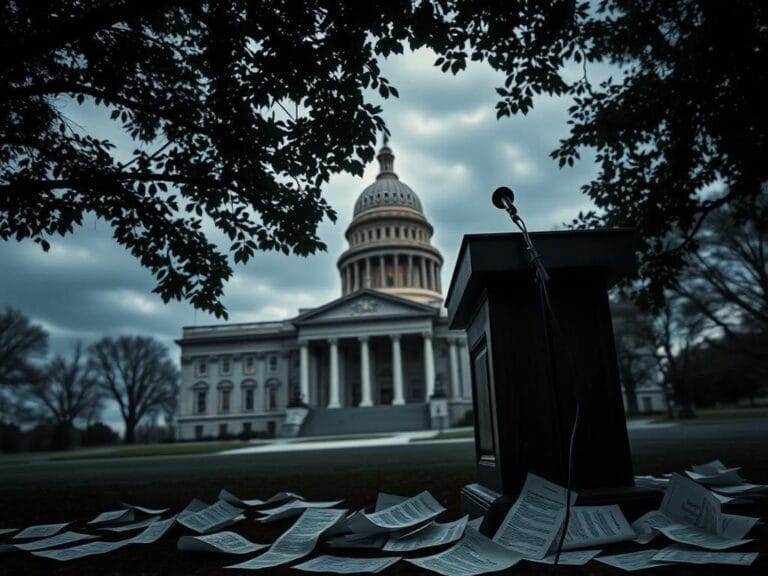 Flick International A somber scene in front of a state capitol building reflecting the gravity of political violence