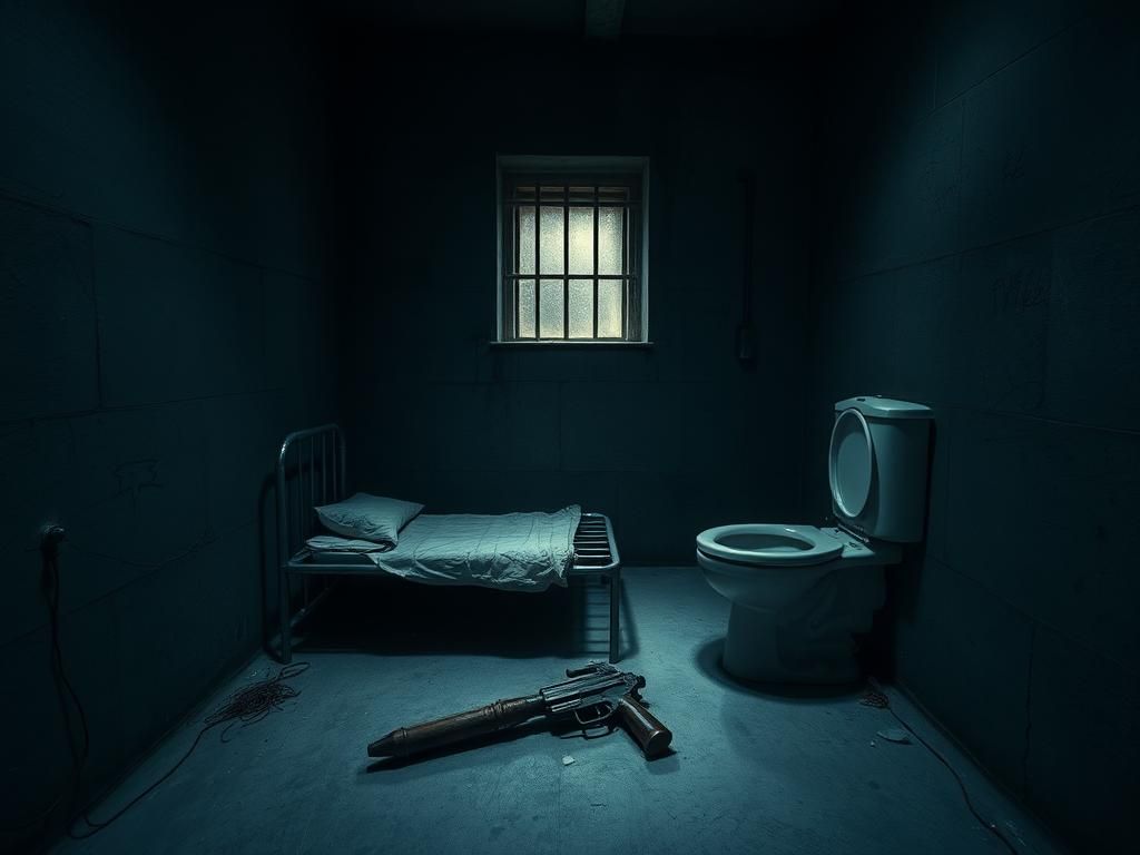 Flick International Dimly lit prison cell with a makeshift weapon on the ground