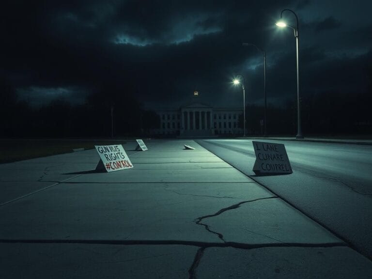 Flick International A somber street scene depicting tension and division after recent events.