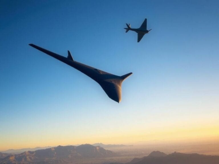 Flick International Two B-21 Raider bombers flying together in the dawn sky over coastal California