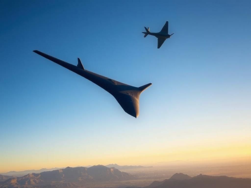 Flick International Two B-21 Raider bombers flying together in the dawn sky over coastal California