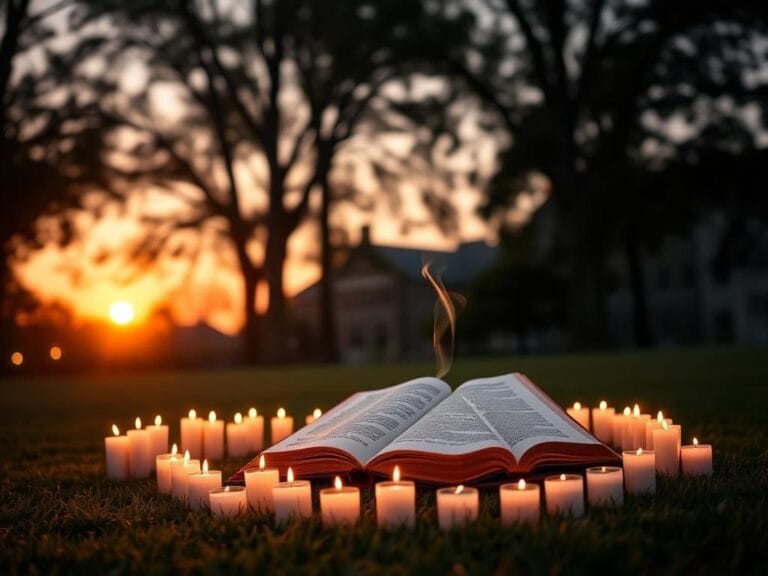 Flick International A serene dusk scene at Utah State University with glowing candles arranged in a circle for a vigil